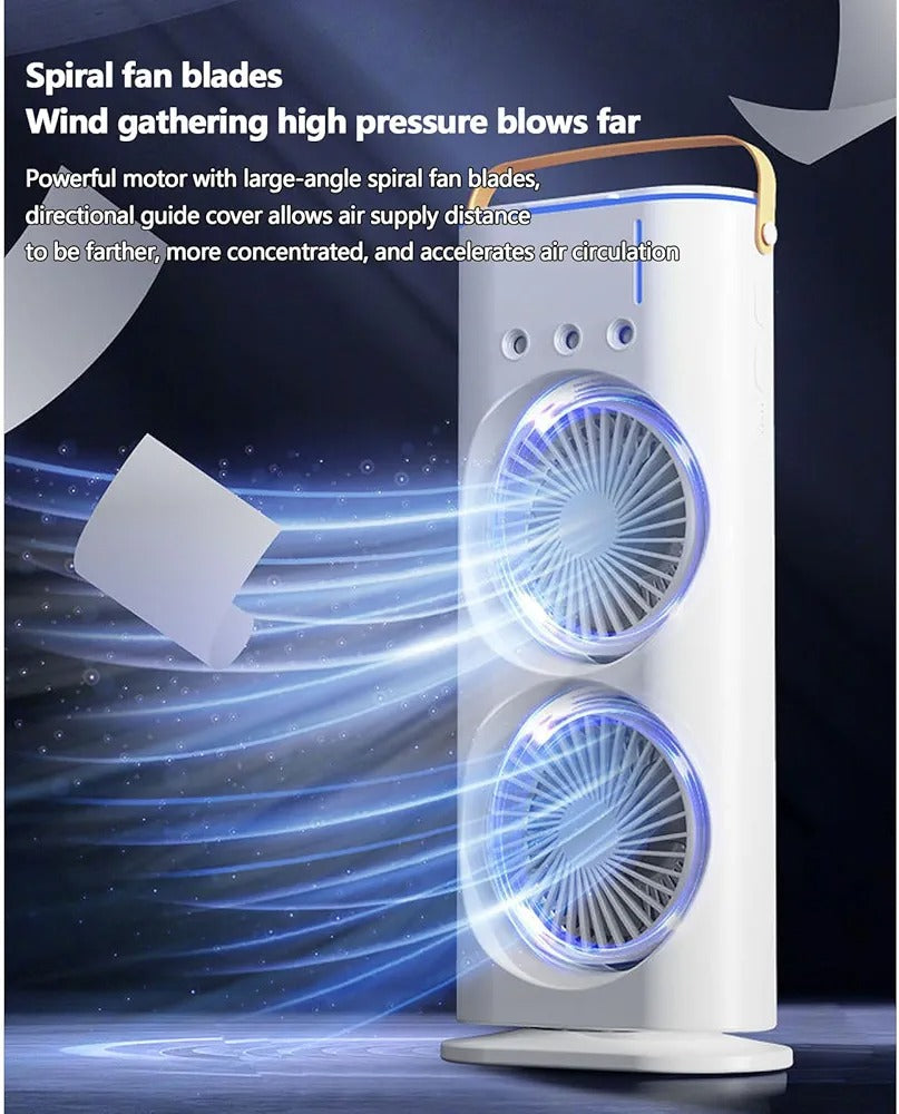 Dual Cooling Desktop Air Cooler with 90° Rotation & RGB Lights