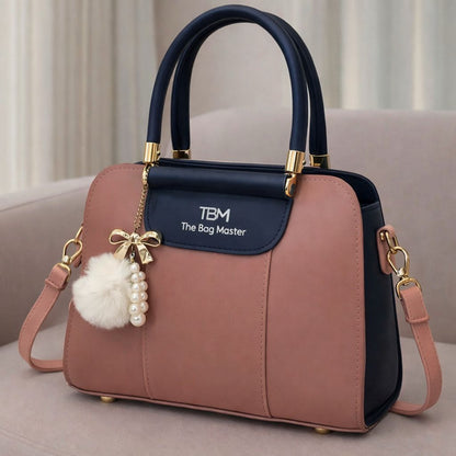 The Bag Master: The "Clarisse" Structured Bicolor Satchel with Pearl & Faux-Fur Accent