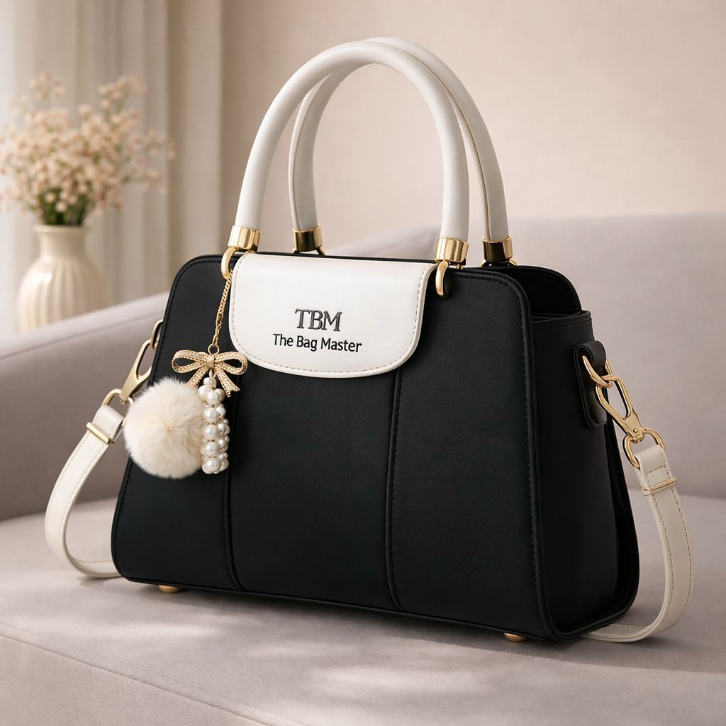The Bag Master: The "Clarisse" Structured Bicolor Satchel with Pearl & Faux-Fur Accent