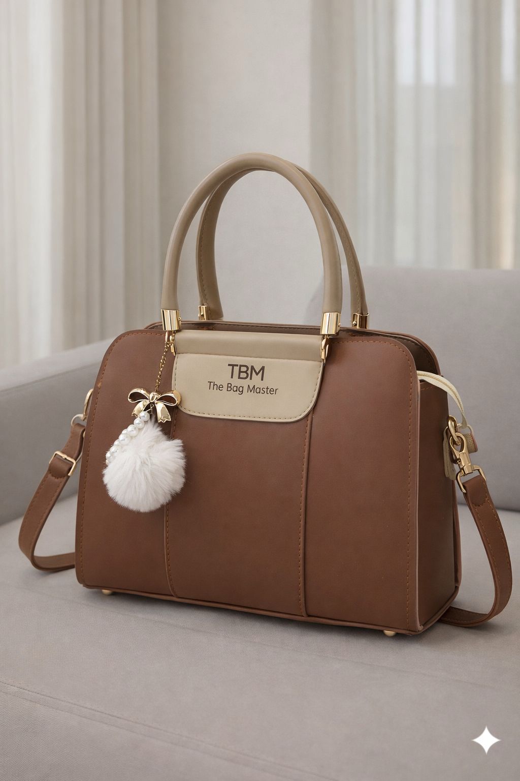 The Bag Master: The "Clarisse" Structured Bicolor Satchel with Pearl & Faux-Fur Accent