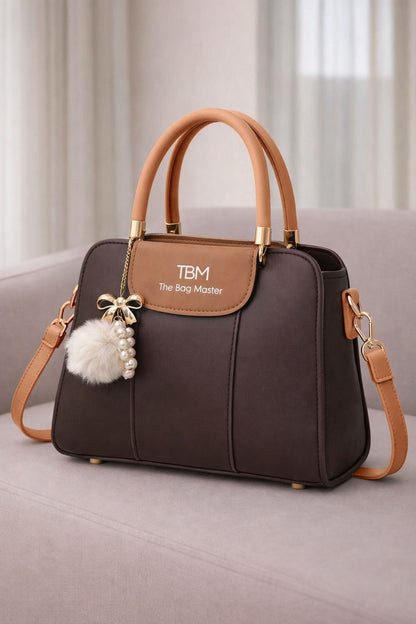 The Bag Master: The "Clarisse" Structured Bicolor Satchel with Pearl & Faux-Fur Accent