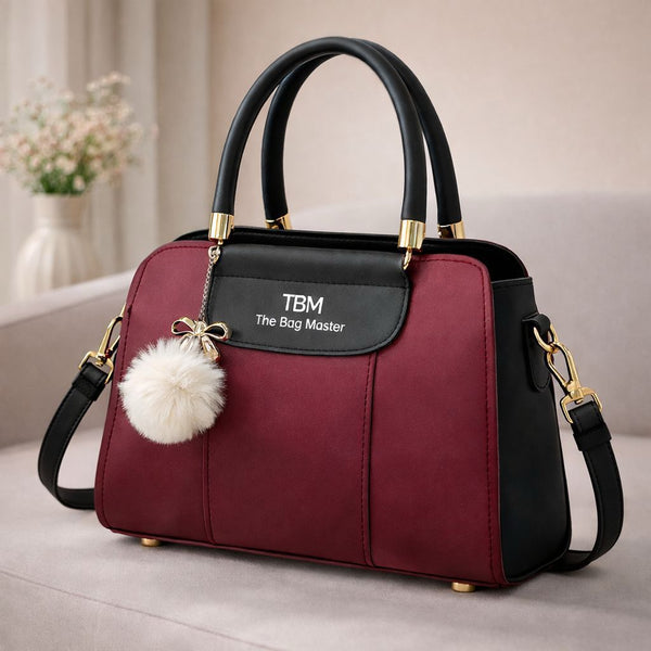 The Bag Master: The "Clarisse" Structured Bicolor Satchel with Pearl & Faux-Fur Accent
