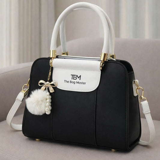 The Bag Master: The "Clarisse" Structured Bicolor Satchel with Pearl & Faux-Fur Accent