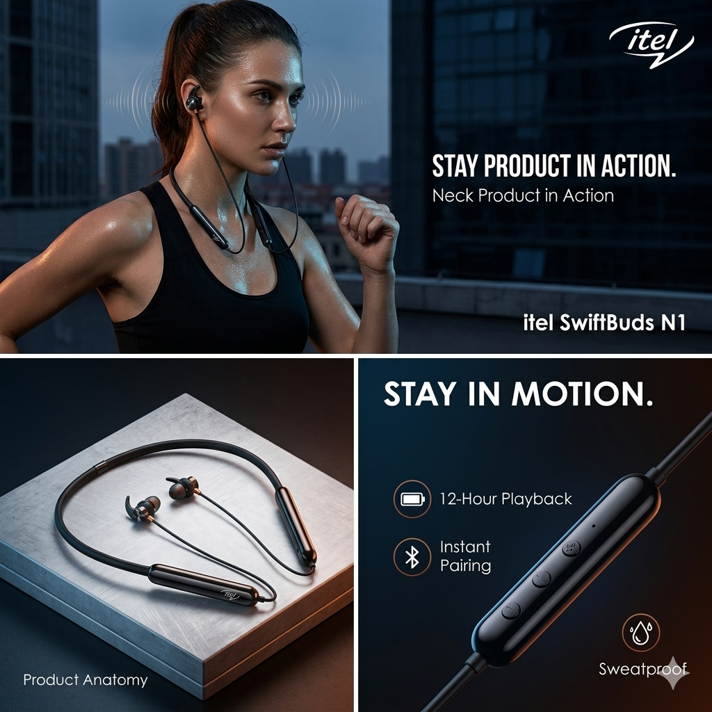 itel Wireless Neckband Earphones