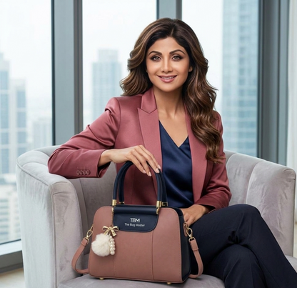 The Bag Master: The "Clarisse" Structured Bicolor Satchel with Pearl & Faux-Fur Accent