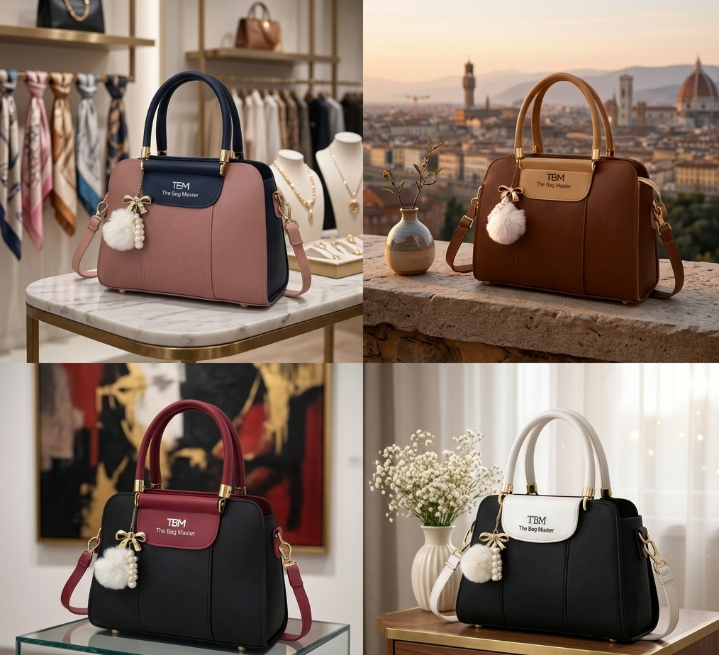 The Bag Master: The "Clarisse" Structured Bicolor Satchel with Pearl & Faux-Fur Accent